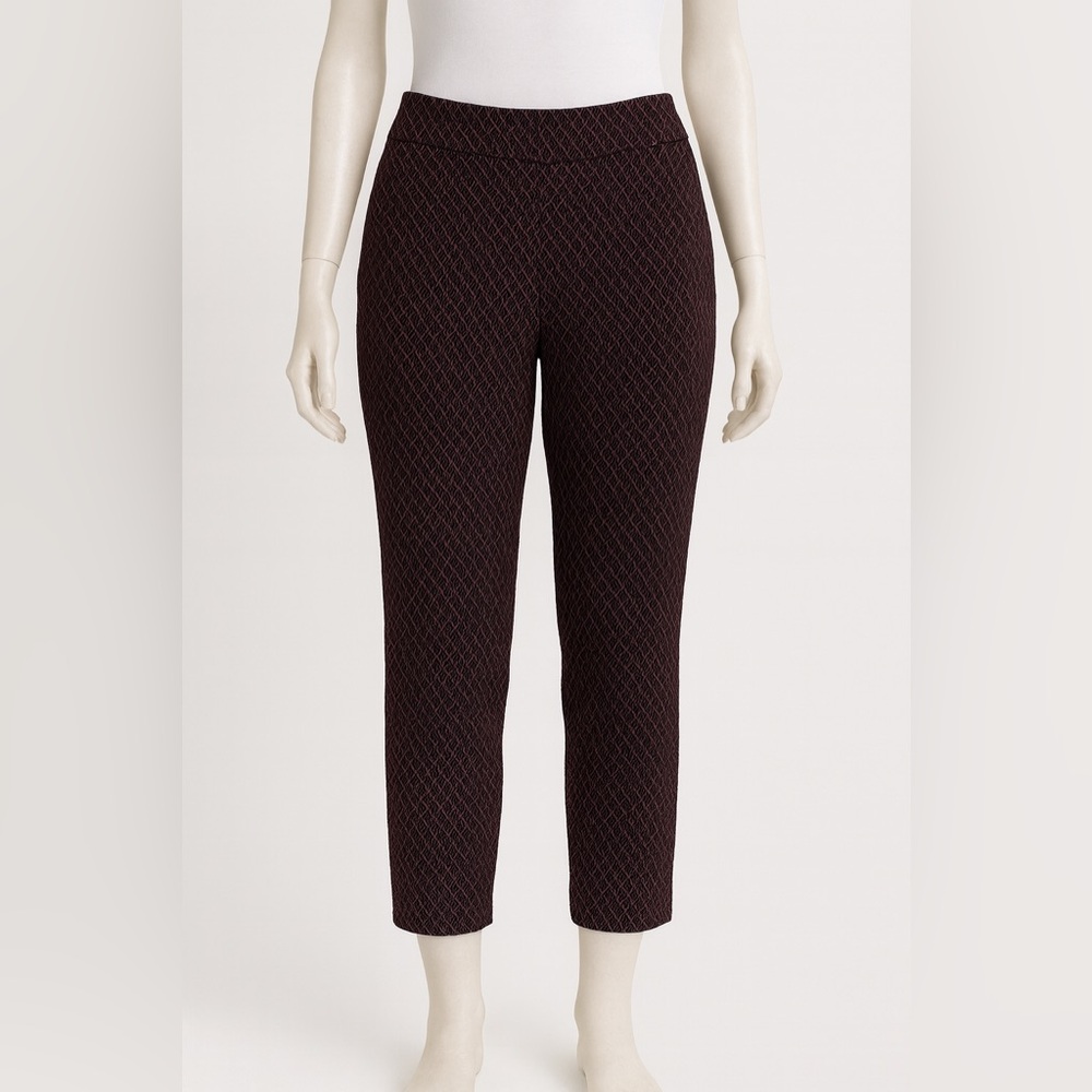 7th Avenue New York & Company Women's Black and Maroon Patterned Pants